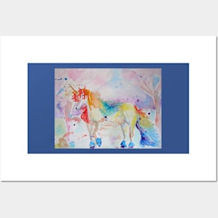 Unicorn Watercolor Painting Rainbow Posters and Art